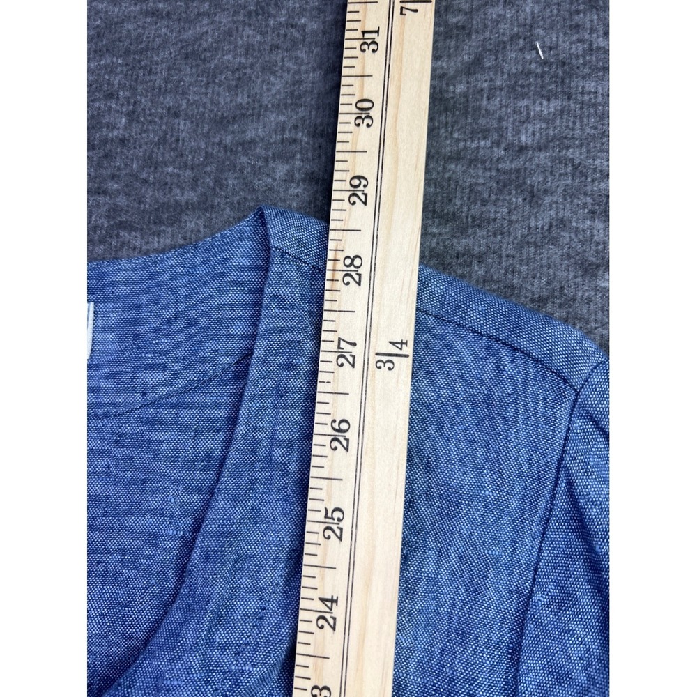 FLAX Blue 100% Linen Button Down Tunic V-Neck Pocket Tulip Hem Top Small - Picture 8 of 11
